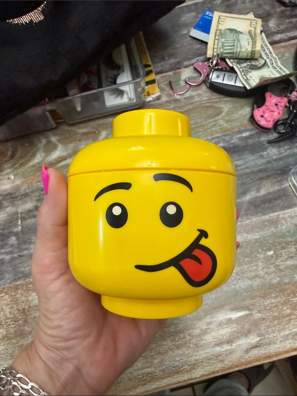 Lego Yellow Tongue-Out Smiley Head Storage Pod